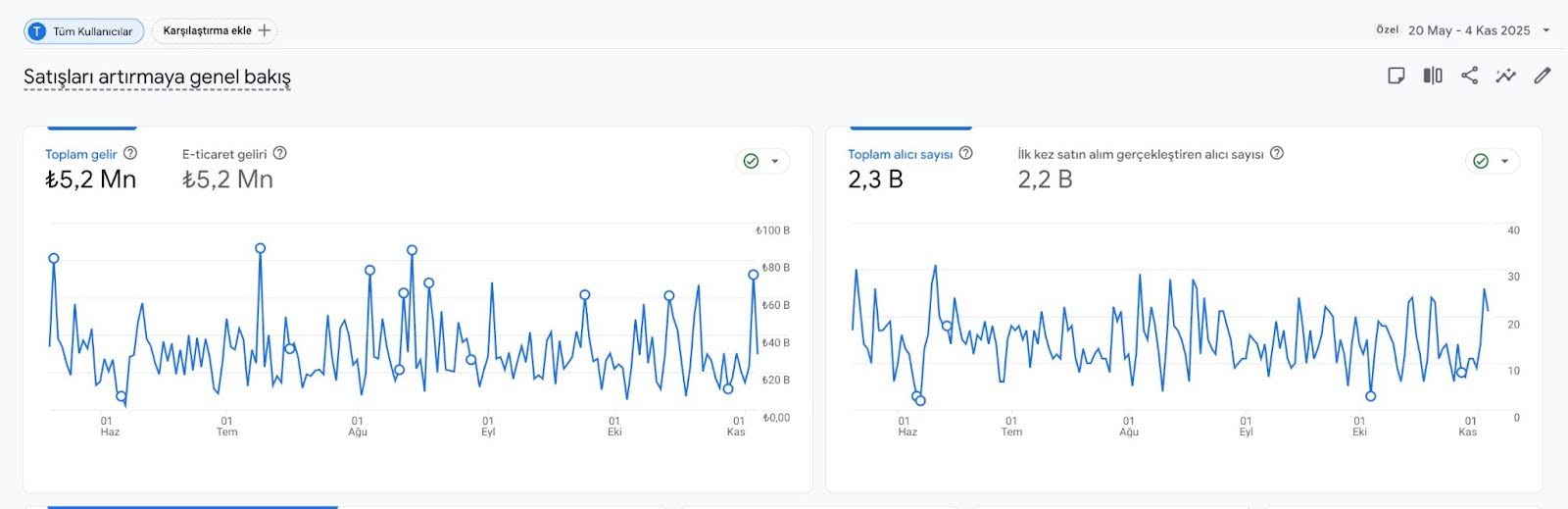 Google Search Console performans metrikleri - 20 Mayıs - 4 Kasım dönemi
